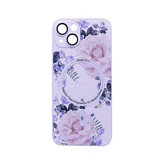 Flower Design Magnetic Case for Apple iPhone 13 White